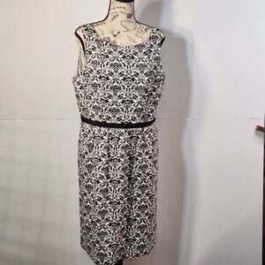 LOFT Black and White Patterned Midi Dress